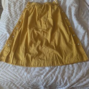 Madewell Mustard Yellow Side-Button Midi Skirt Size 8 Cotton A-Line Pockets